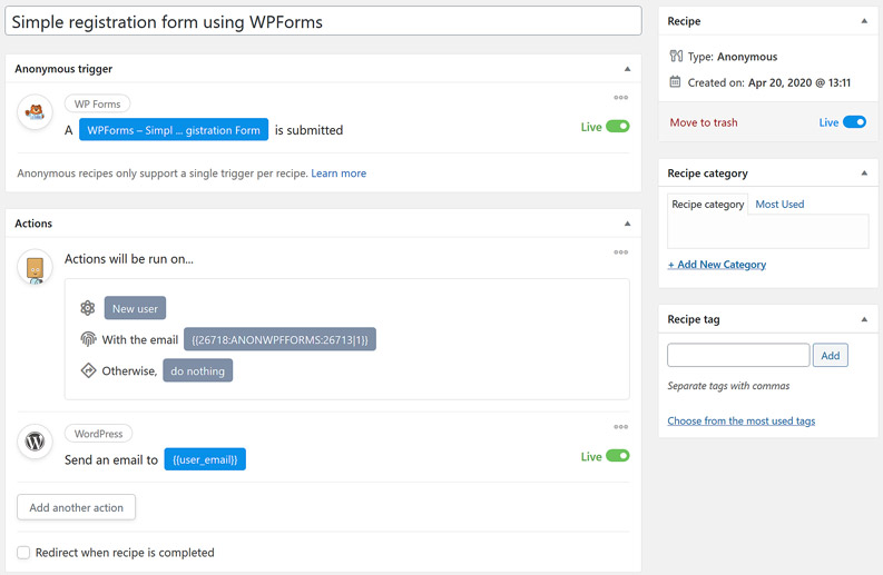 Automator recipe enabled