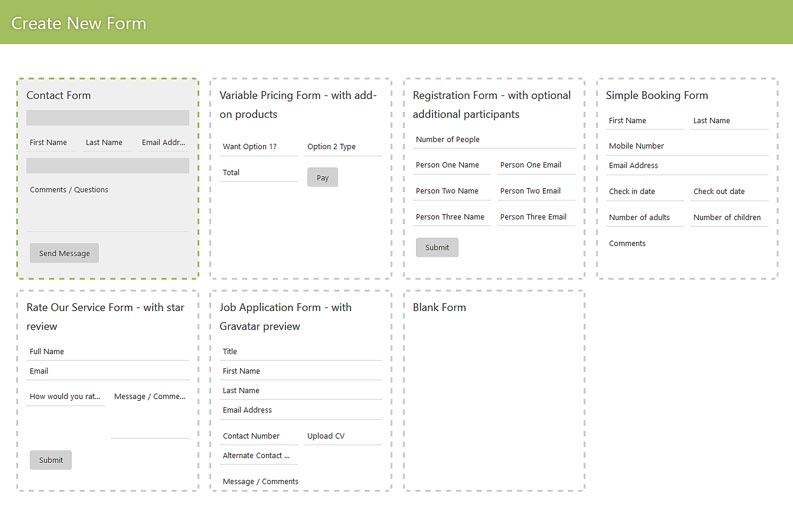 Caldera Form contact form template selection
