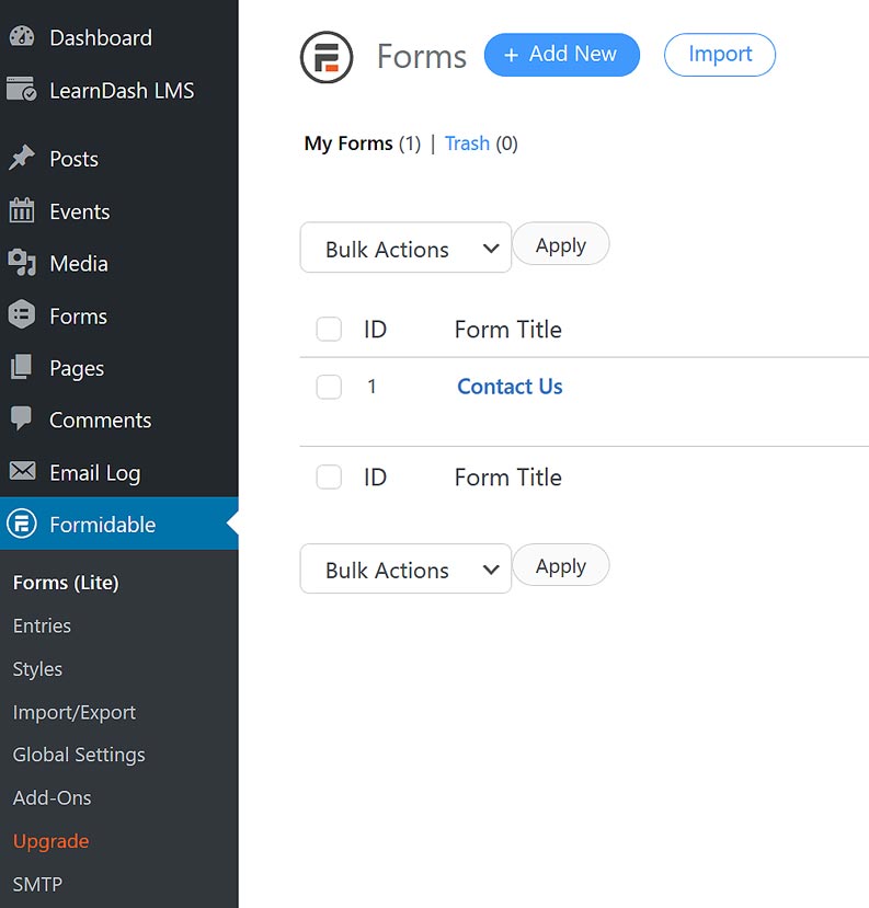 Formidable Forms Add New