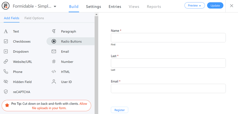 Formidable form builder