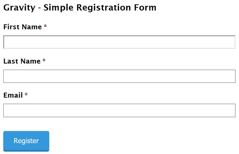 Completed Gravity Forms registration form
