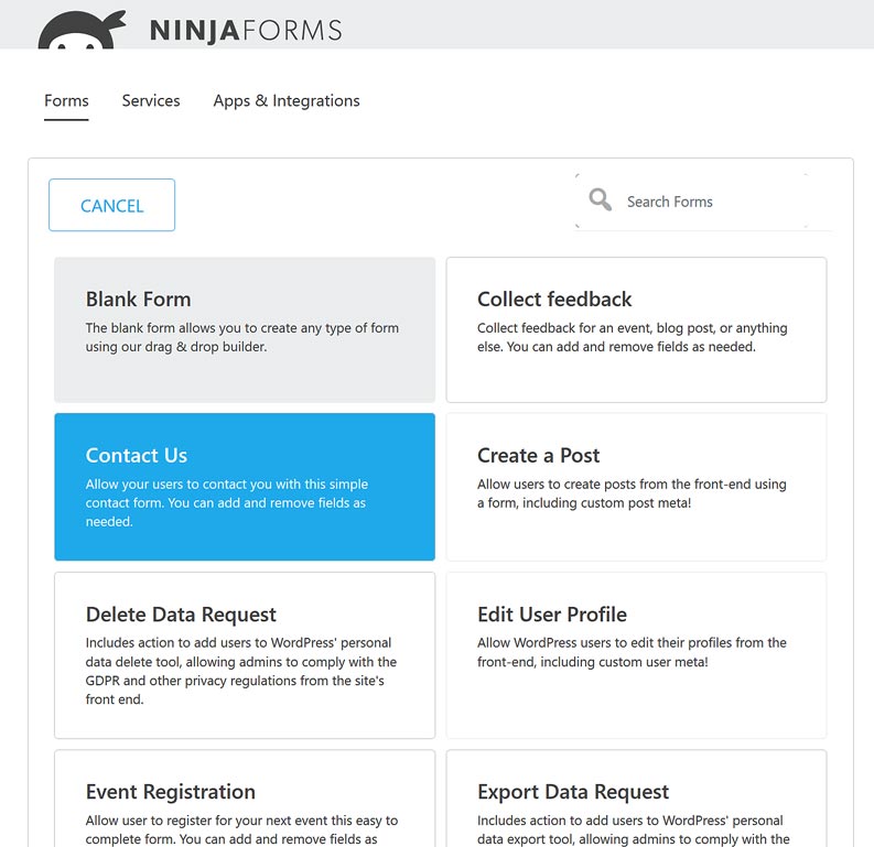 Ninja Forms Contact Us template