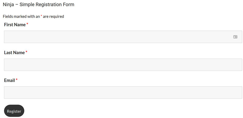 Completed Ninja Forms registration form