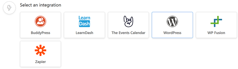 Automator WordPress action selected