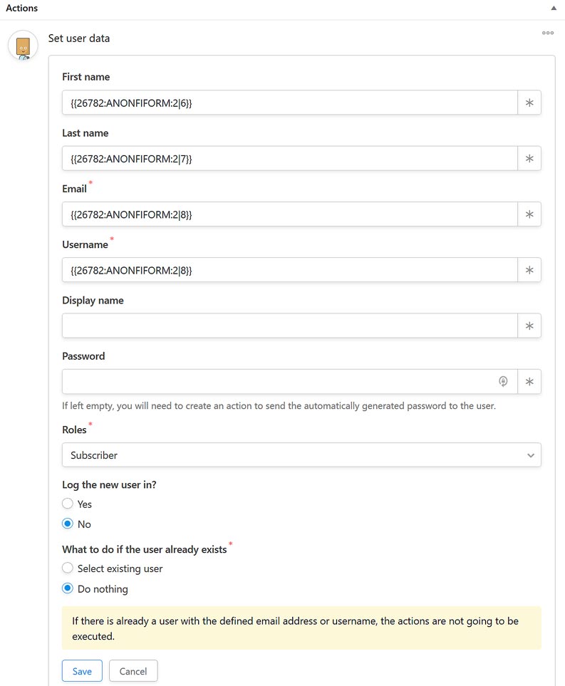 Automator set user data from a Formidable Forms form