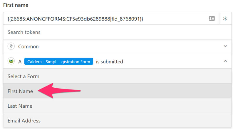 Augtomator recipe: set user first name from the Caldera Form