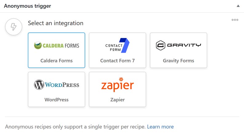 Selecting Caldera for the Automator integration