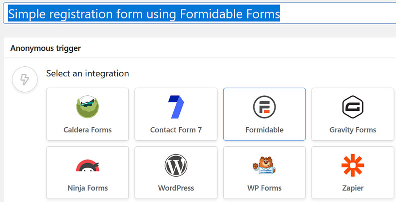Selecting Formidable Forms for the Automator recipe trigger