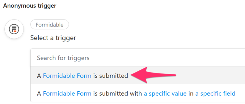 Automator anonymous recipe trigger for a Formidable Forms submission