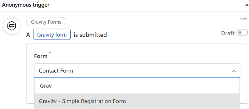 Automator Gravity Forms trigger