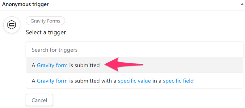 Automator anonymous recipe trigger for a Gravity Forms submission
