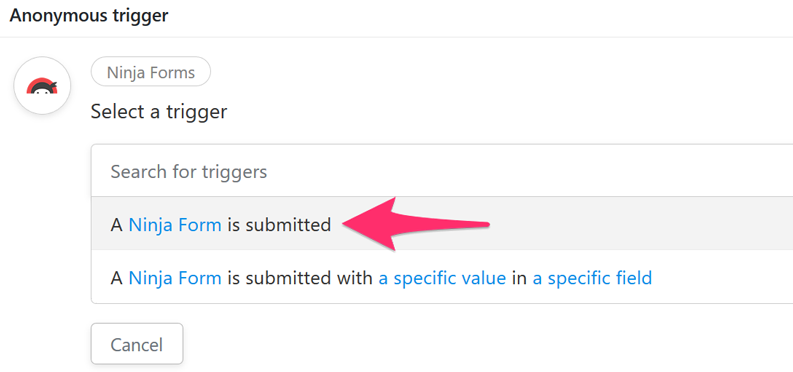 Automator anonymous recipe trigger for a Ninja Forms submission