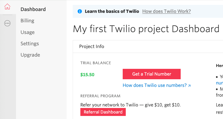 Set up a twilio phone number