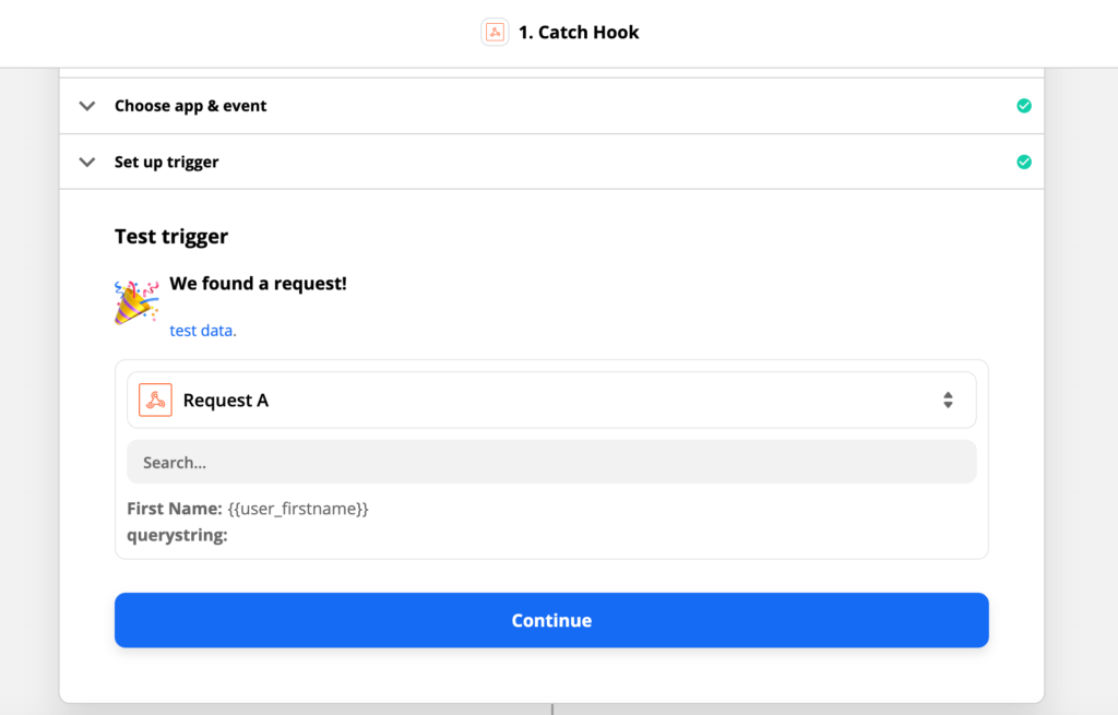 The Zapier webhook dashboard.