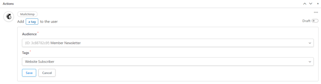 Selecting an audience and tag