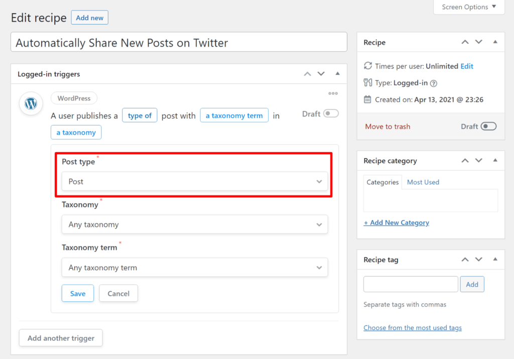 Choose post type to share