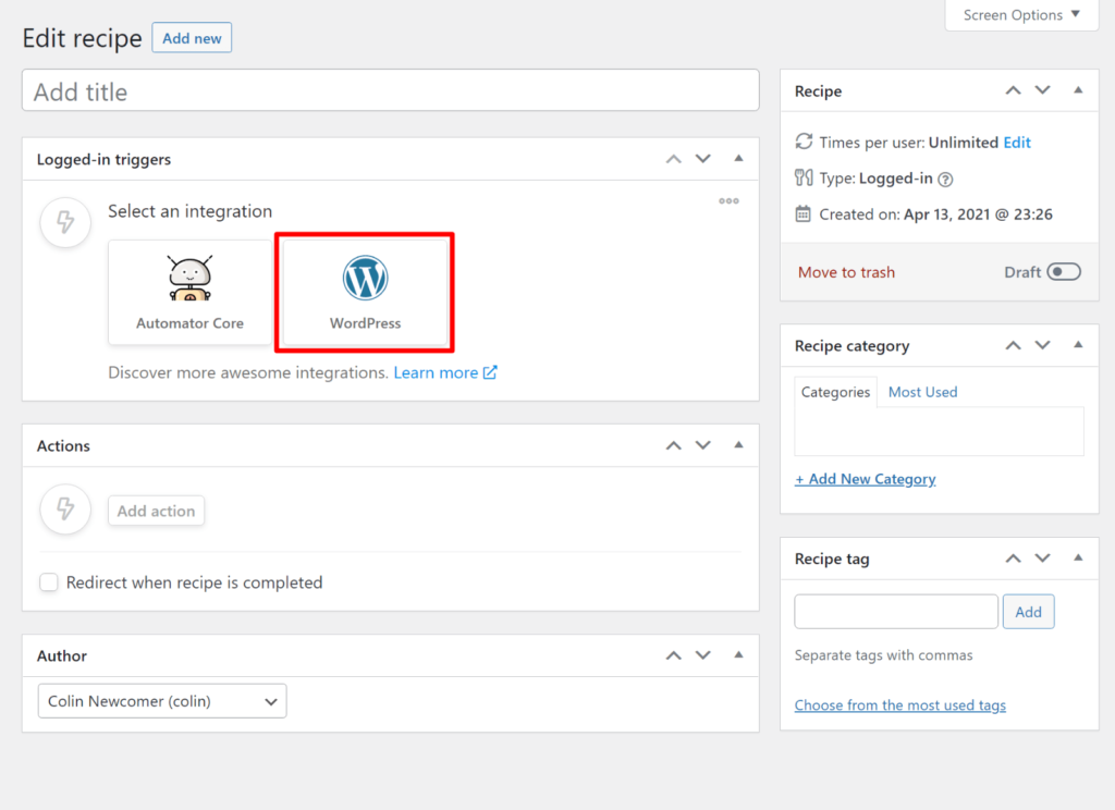 Choose WordPress integration