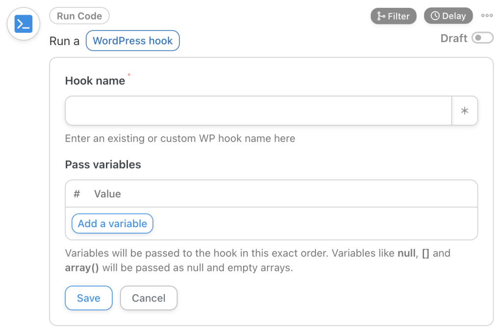 Run a WordPress Hook action