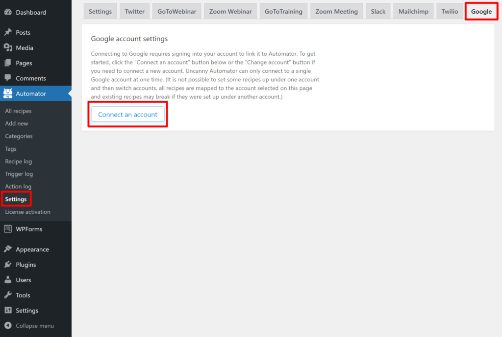 How to connect Google account
