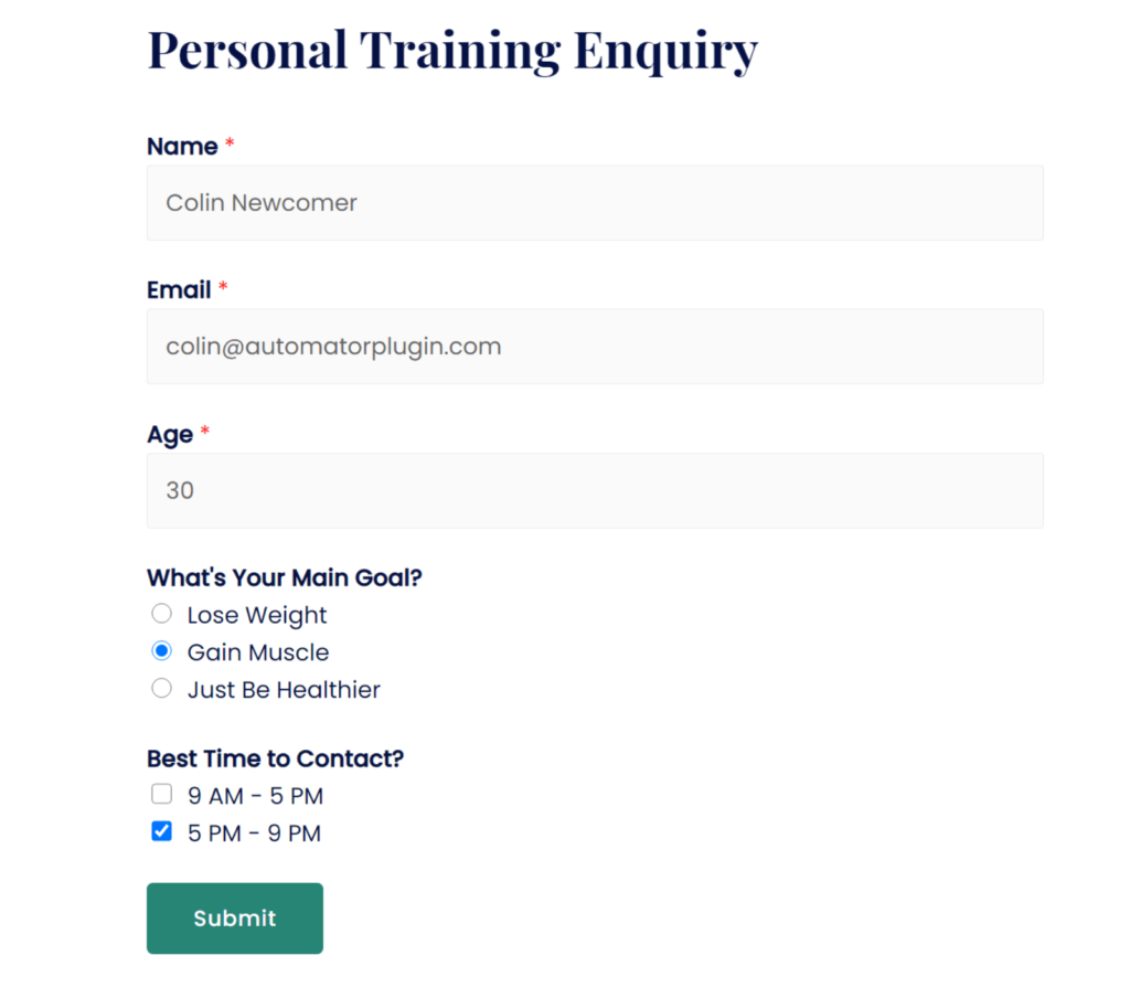 A filled out form