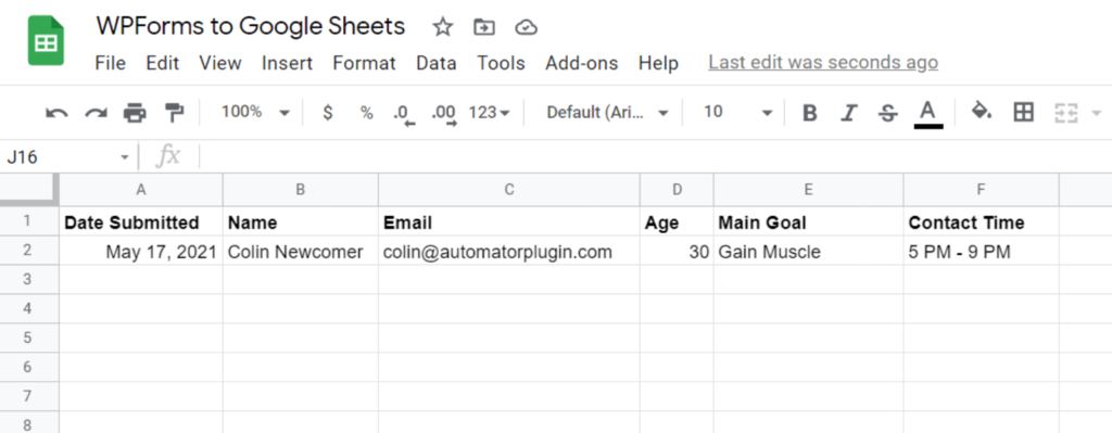Information in Google Sheets