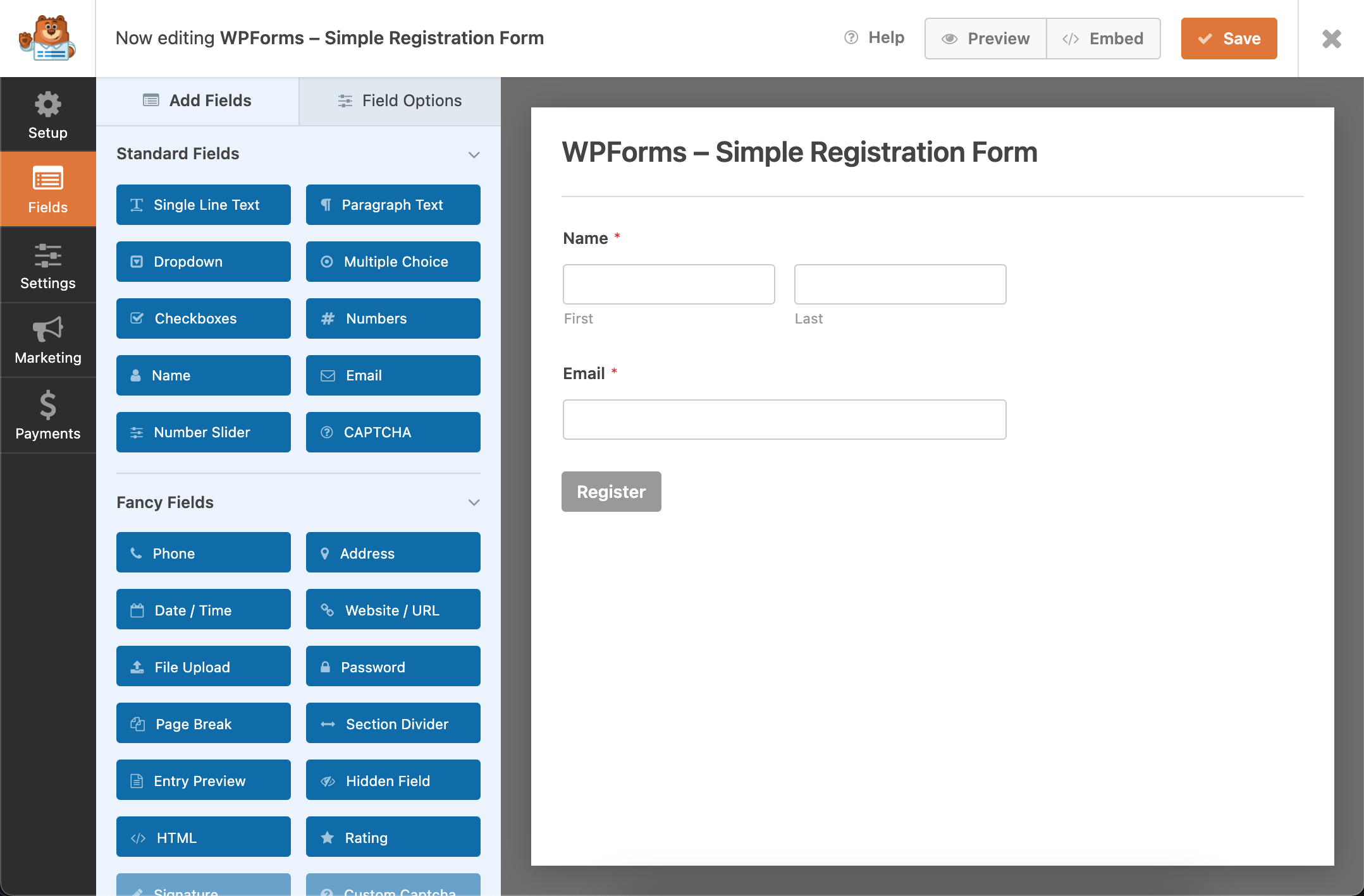 WPForms form editor