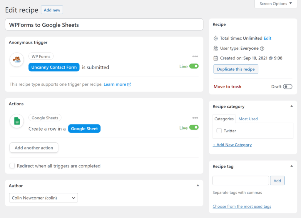 Connecting WPForms to Google Sheets