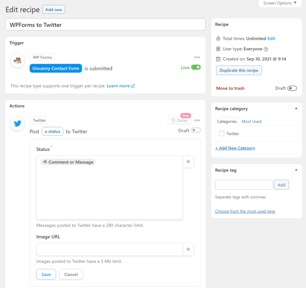Connecting WPForms to Twitter