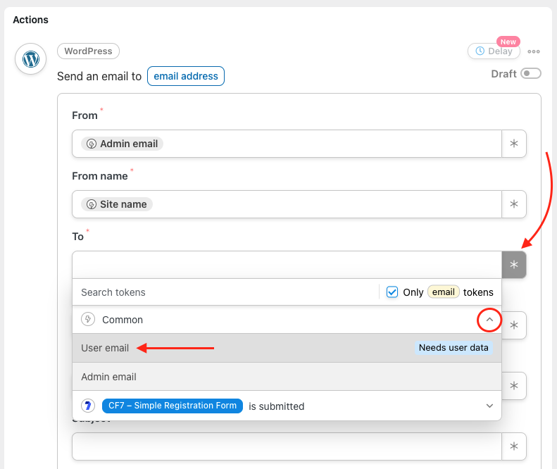 Uncanny Automator User email token