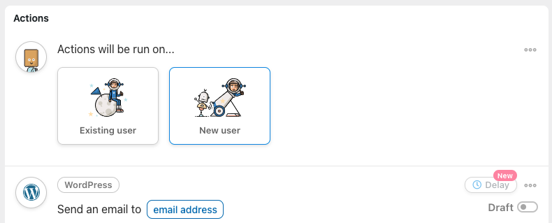 New user selection action for Uncanny Automator recipe
