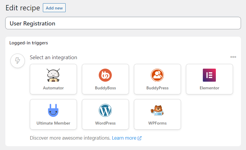 Selecting an integration