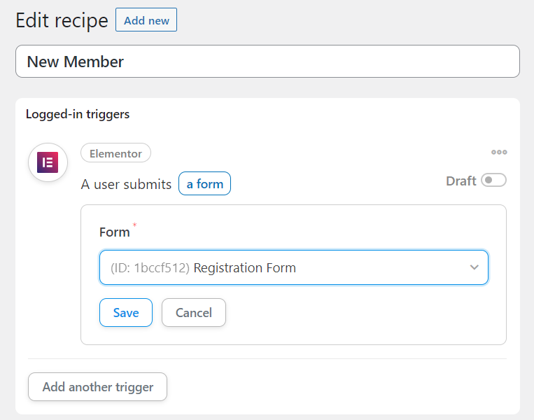 An Elementor trigger for submitting registration forms