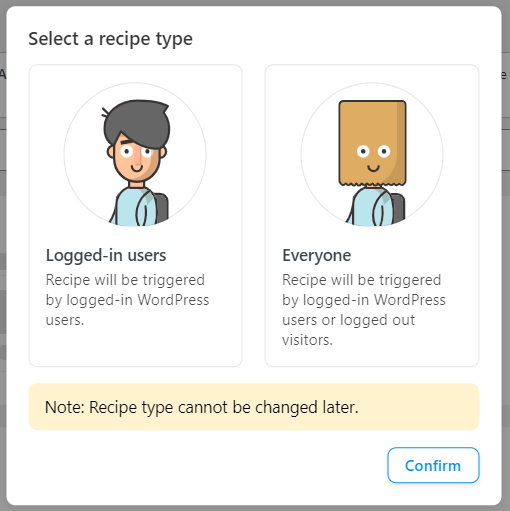 Selecting a recipe type