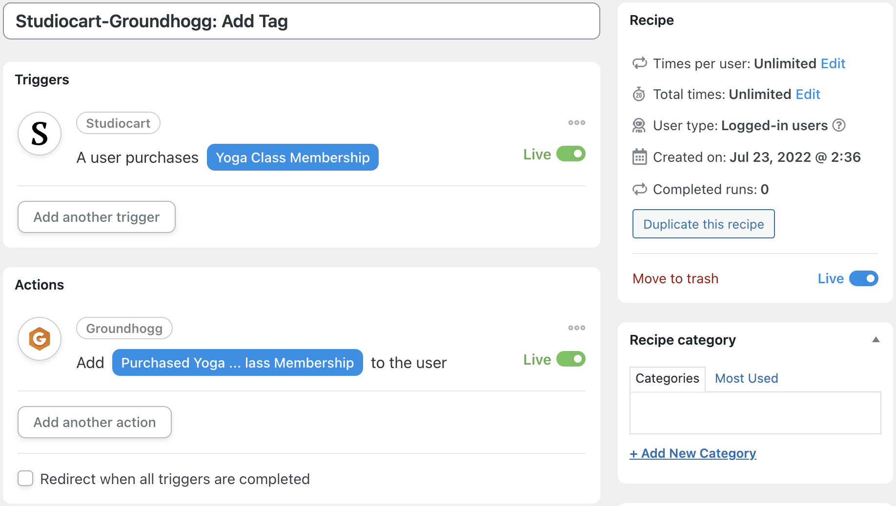 Automator Studiocart and Groundhogg Recipe