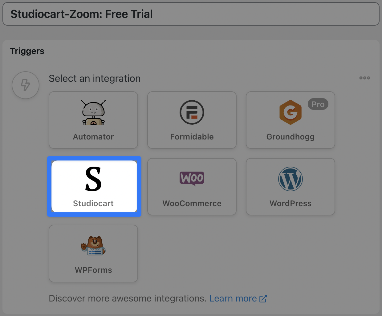Automator Trigger Selector Studiocart