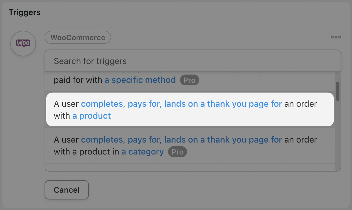 Automator WooCommerce Trigger Selector