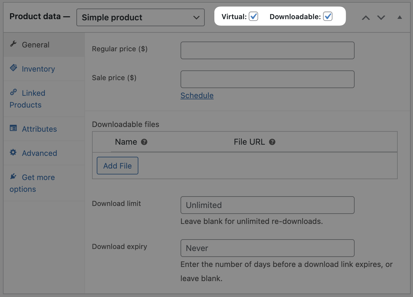 WooCommerce Virtual and Downloadable Product
