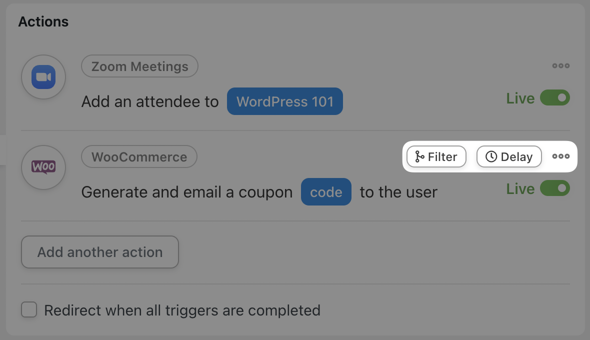 Automator Action Filter and Delay