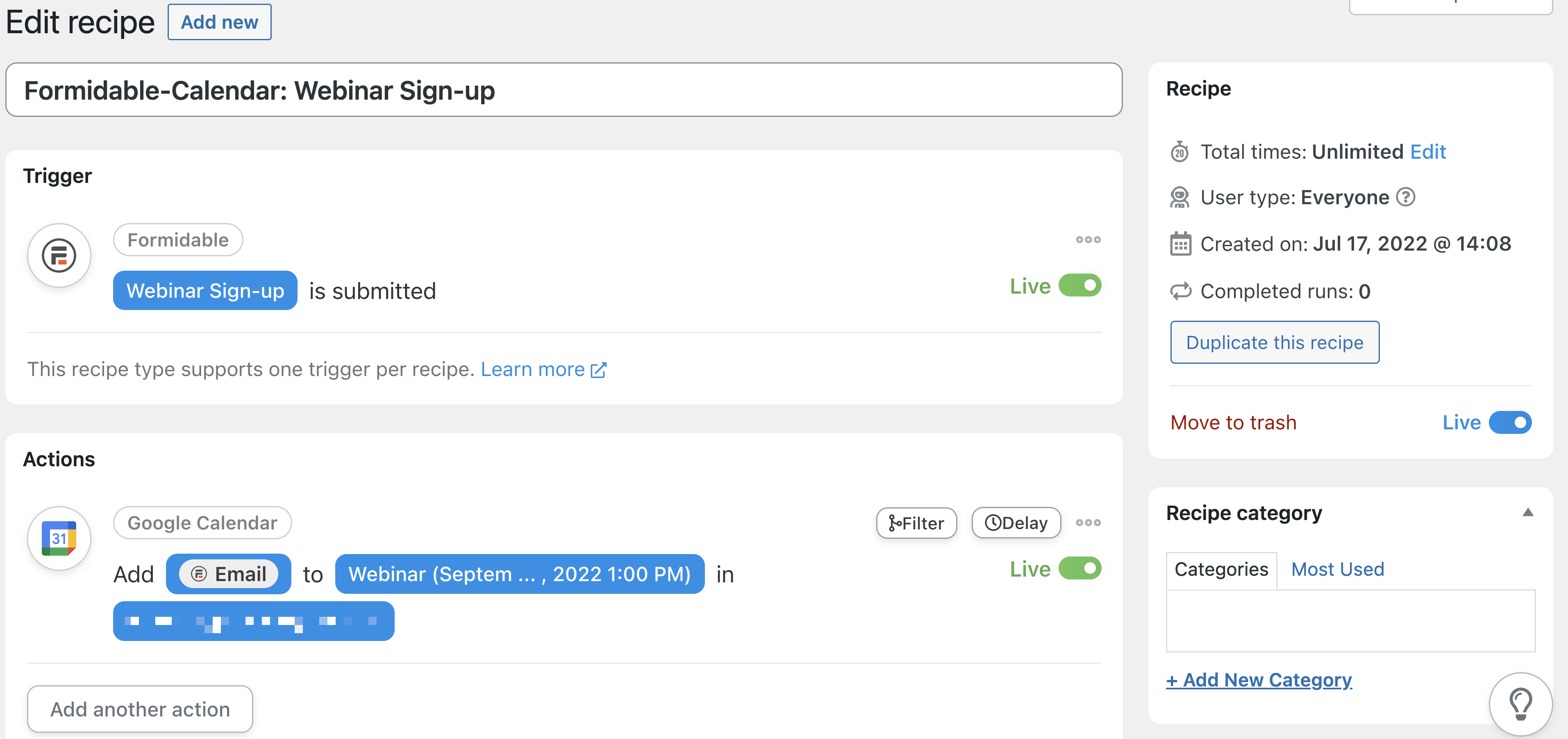 Automator Recipe Connect Formidable Forms to Google Calendar