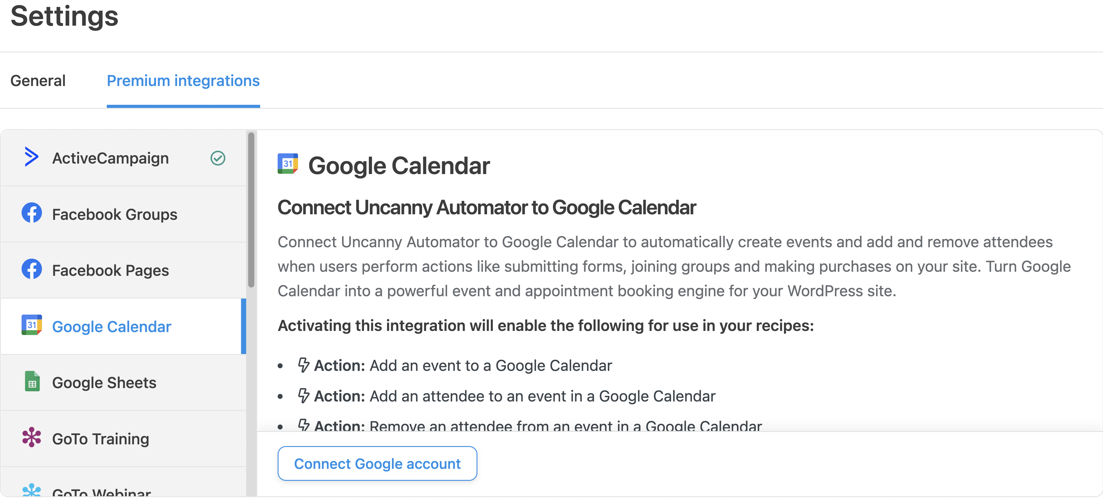 Connect Google Calendar to Uncanny Automator