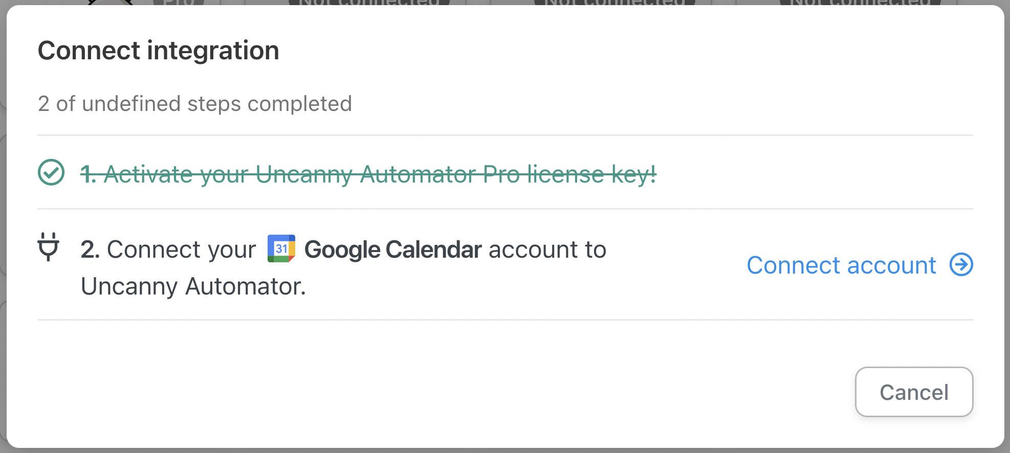 Connect Google Calendar to Uncanny Automator via Recipe Screen