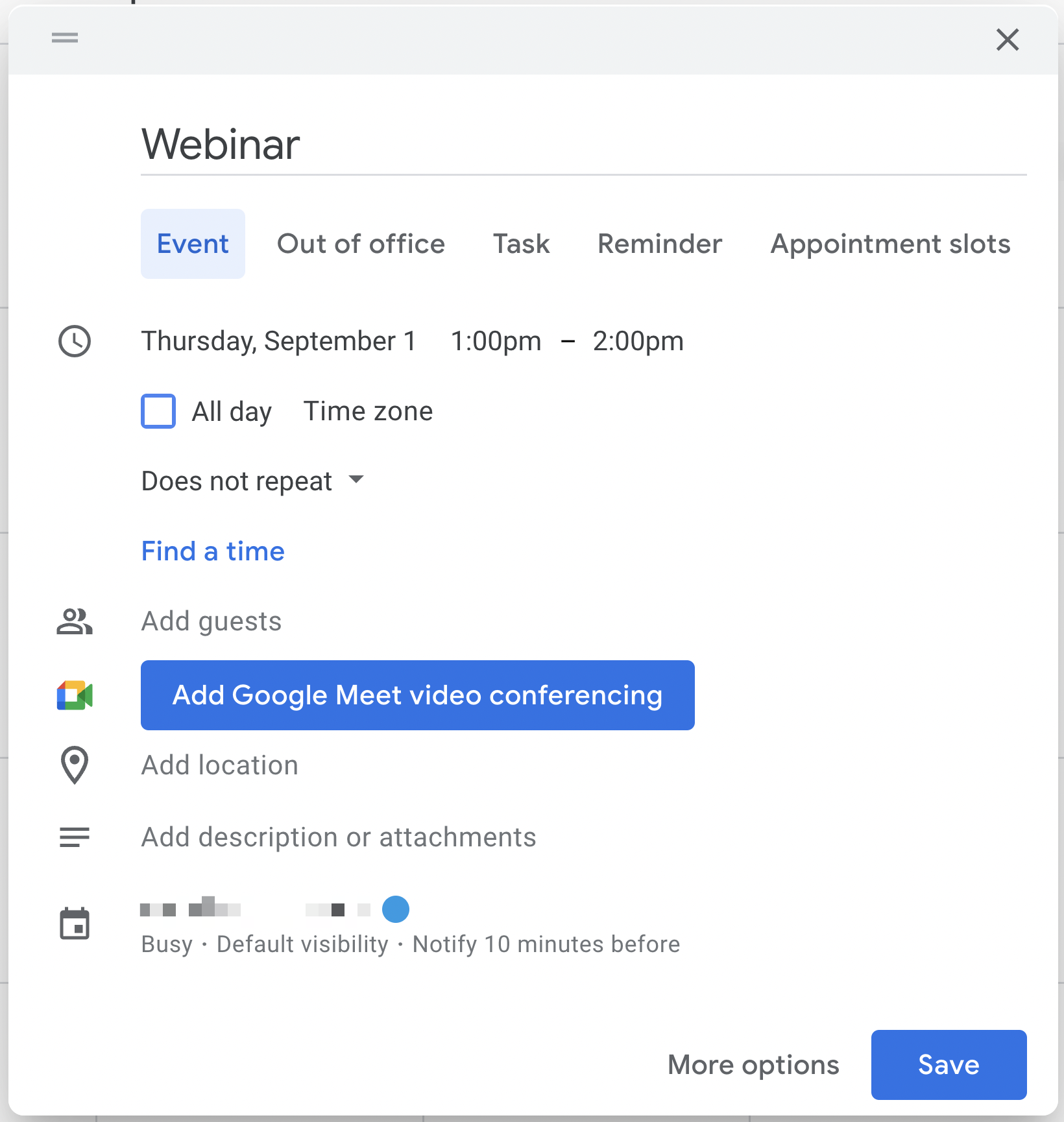 Google Calendar Event Window
