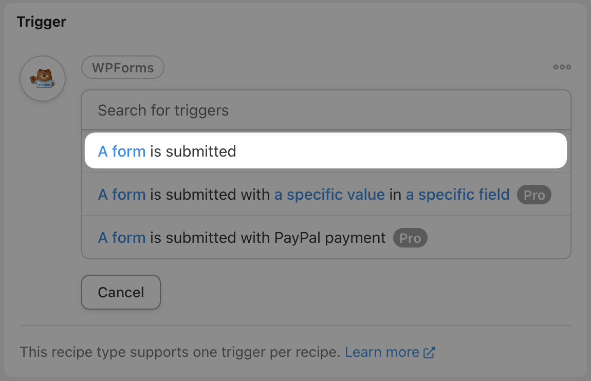 Automator WPForms Trigger Selector