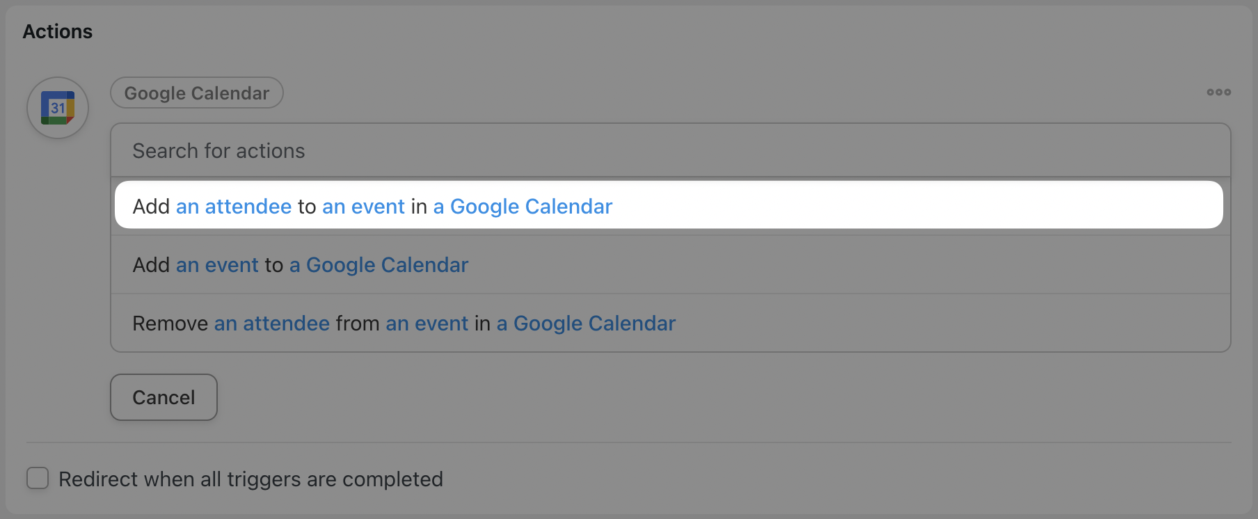 WPForms Google Calendar Action Selector