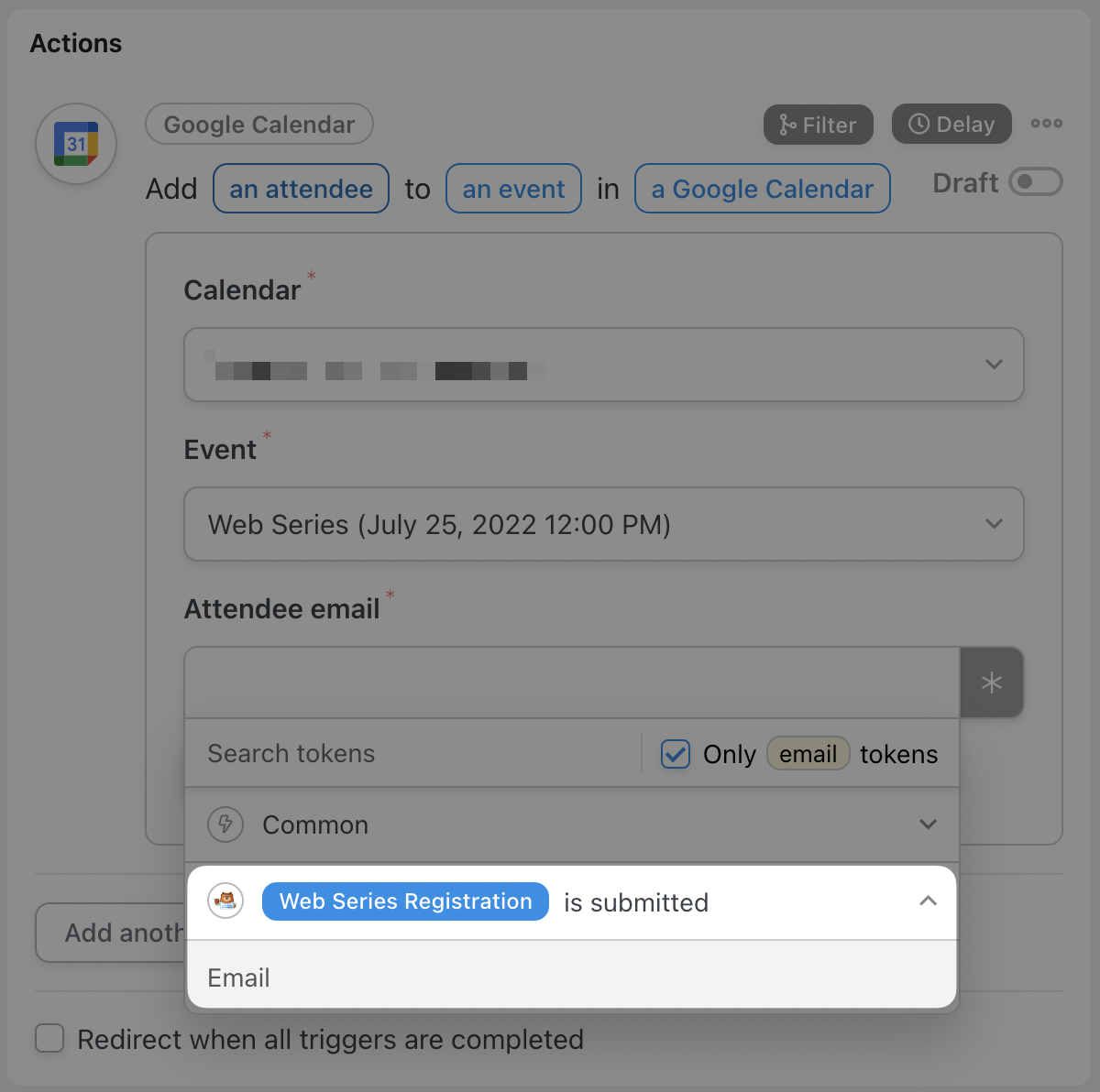 Automator Google Calendar Email Selector