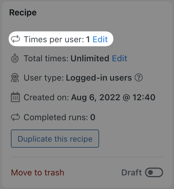 Automator Recipe Editor Times per User