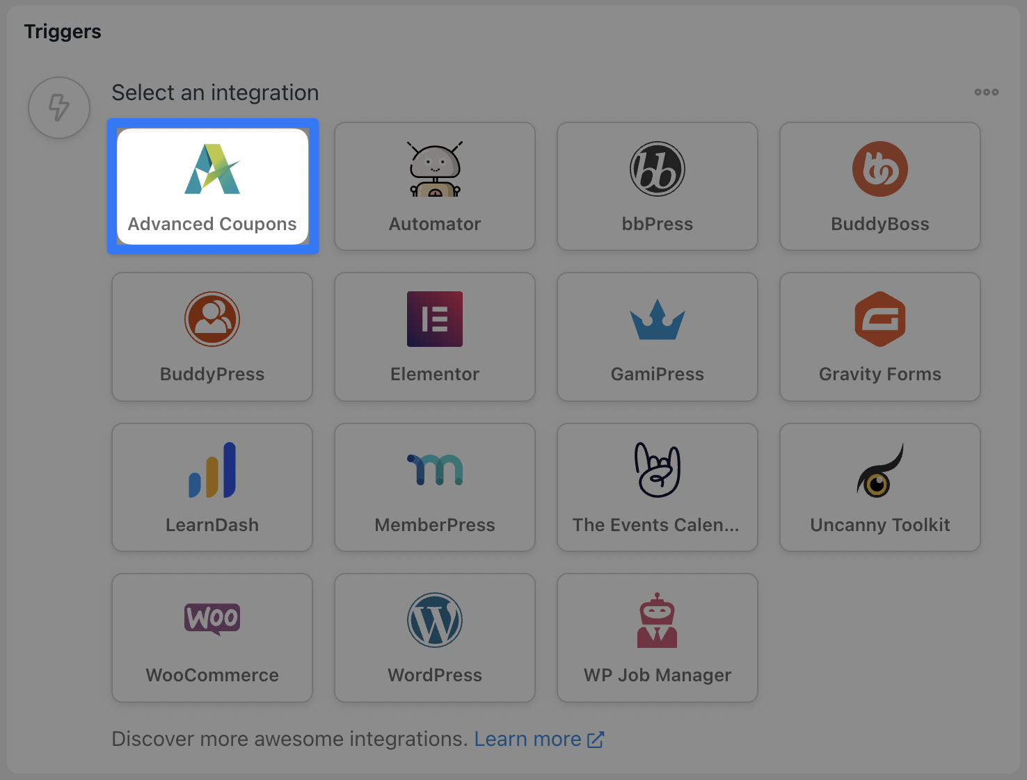 Automator Trigger Menu Advanced Coupons