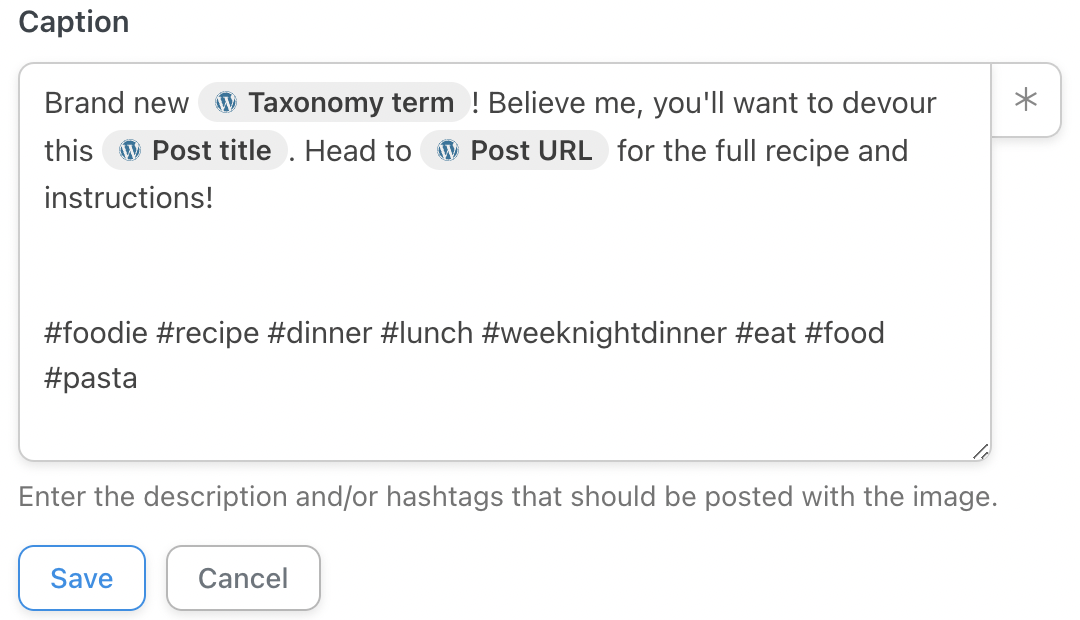 Automator Action Instagram Caption Example