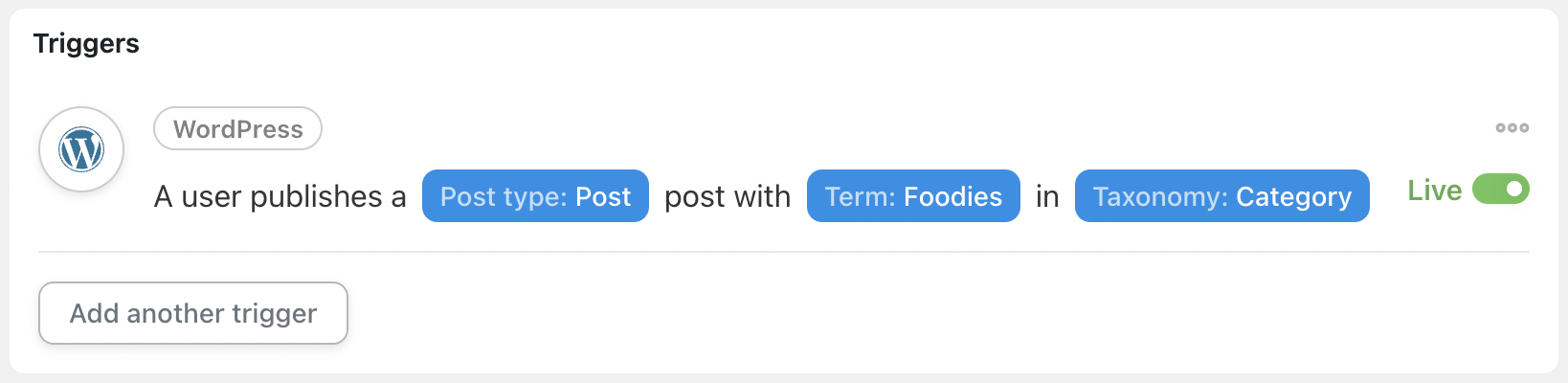 Automator Trigger WordPress A user publishes a Post...