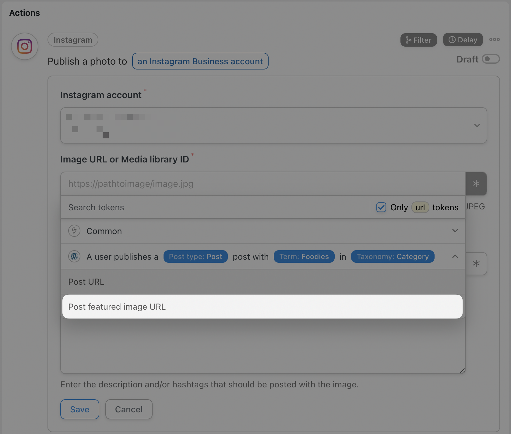 Automator Instagram Action Post Featured Image URL